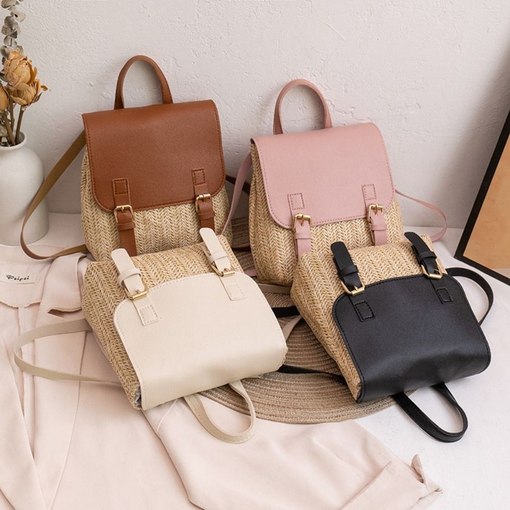 Trend PU Leather Straw Backpac - Leather Backpack Vintage recension och pris