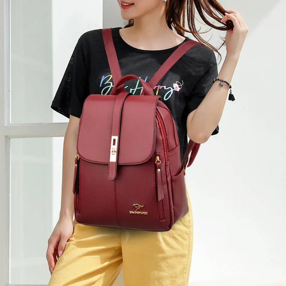Women Leather Large Capacity B - Leather Backpack Vintage recension och pris